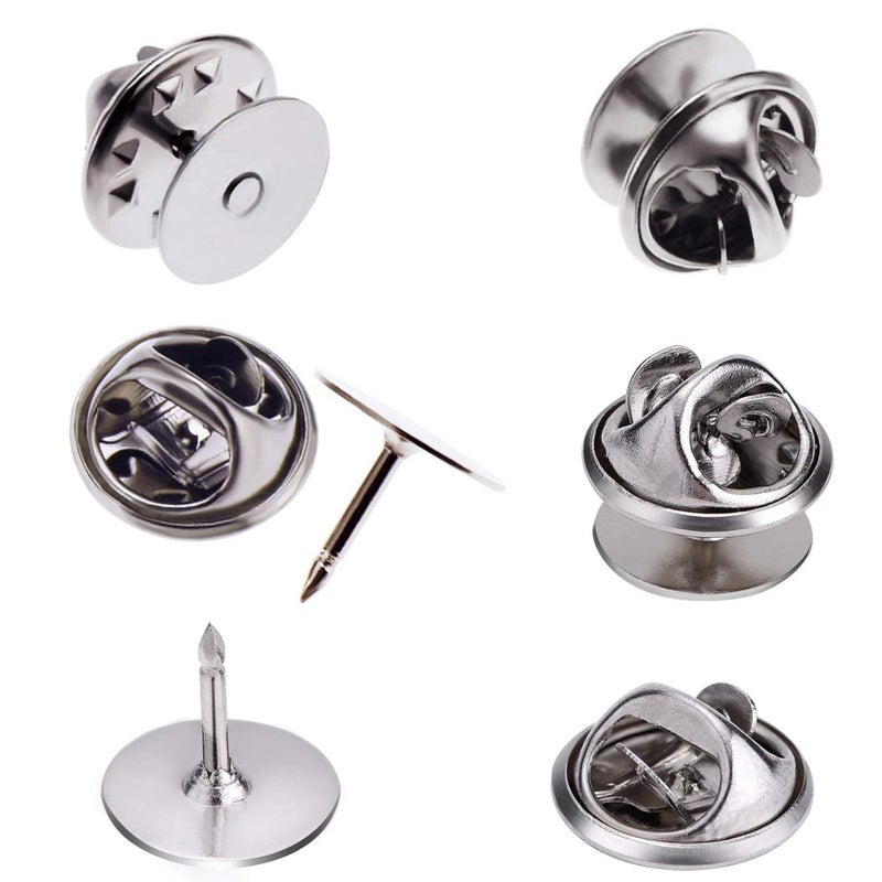 Canomo 50 Pairs Butterfly Clutch Tie Tacks Brass Pin Backs Blank Pin Keepers with 10mm Blank Pins(Silver) - Image 1